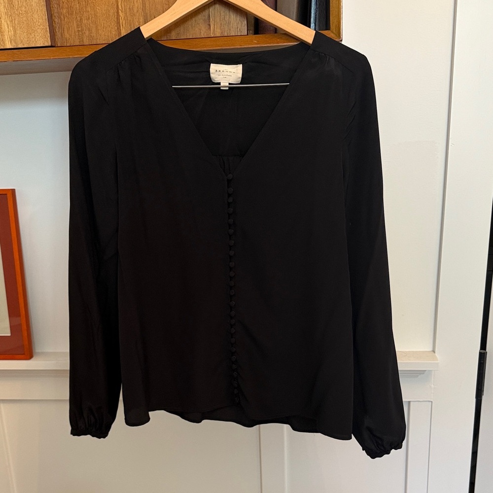 Sezane Silk Button Elegant Black Women's blouse
